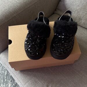 UGG Black Sequin Fur Slides